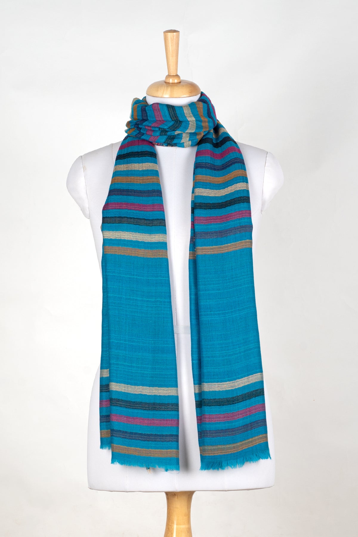 Vivid Stripes Reversible Cashmere Wool Scarf – Turquoise Multi | SVEŽElife