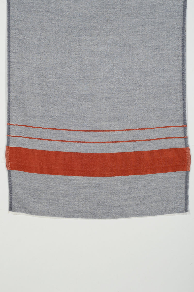 Bordered Stripe Cashmere Wool Scarf – Grey & Orange