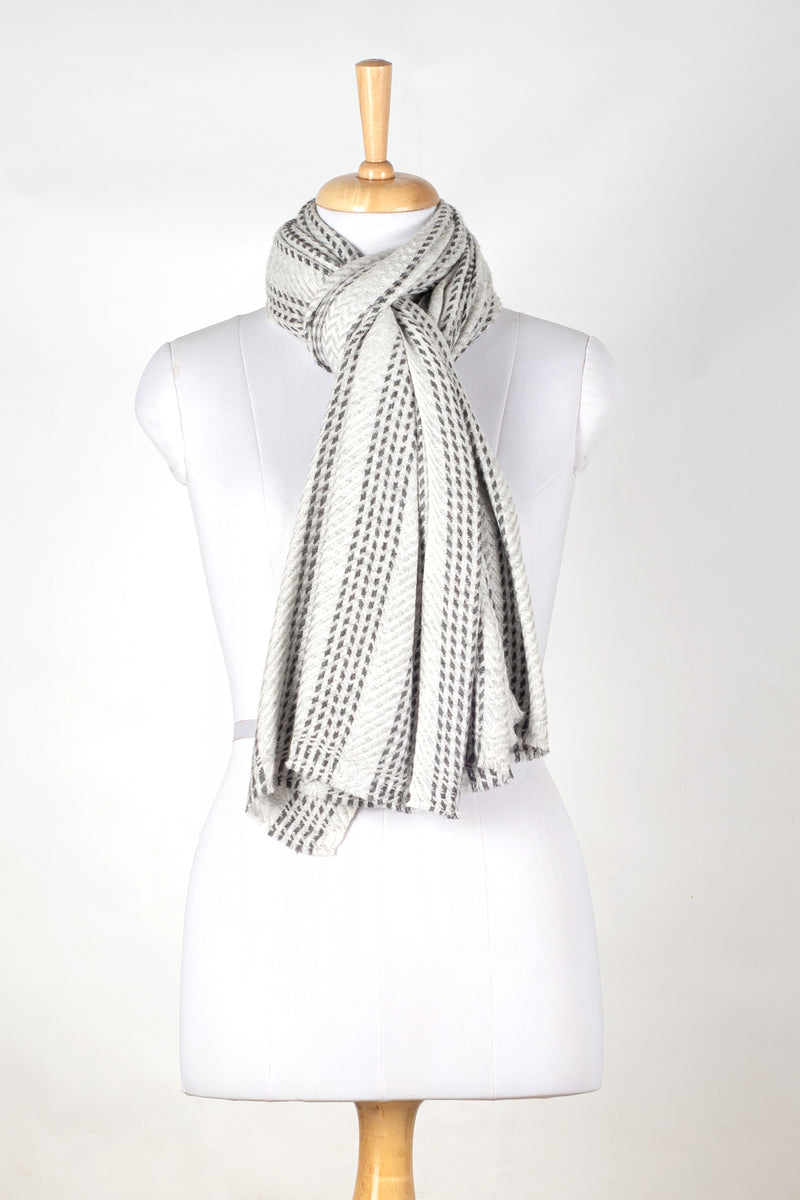 Chevron Stripe Bands Cashmere Wool Scarf - Grey