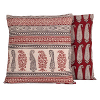 Paisley and Geometric Pattern Bagh Hand Block Print Cotton Cushion Cover - Red Black