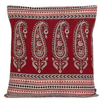 Paisley and Pine Bagh Hand Block Print Cotton Cushion Cover - Red Black
