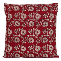 Floral Vine Bagh Hand Block Print Cotton Cushion Cover - Red