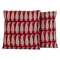 Paisley Bagh Hand Block Print Cotton Cushion Cover - Red