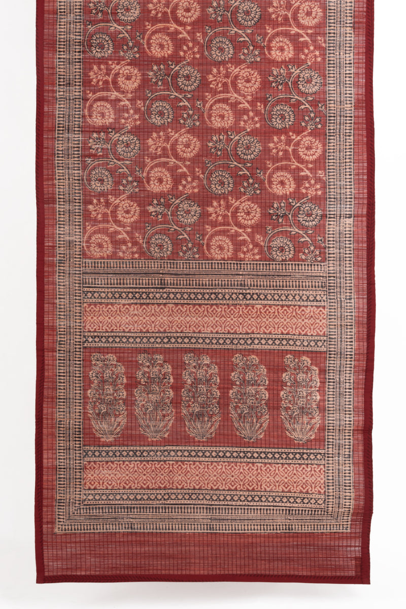 Floral Vine Bagh Hand Block Print Bamboo Wall Hanging - Red