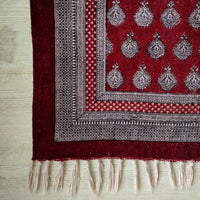 Paisley Jaal Hand-block Print Rug - Red White