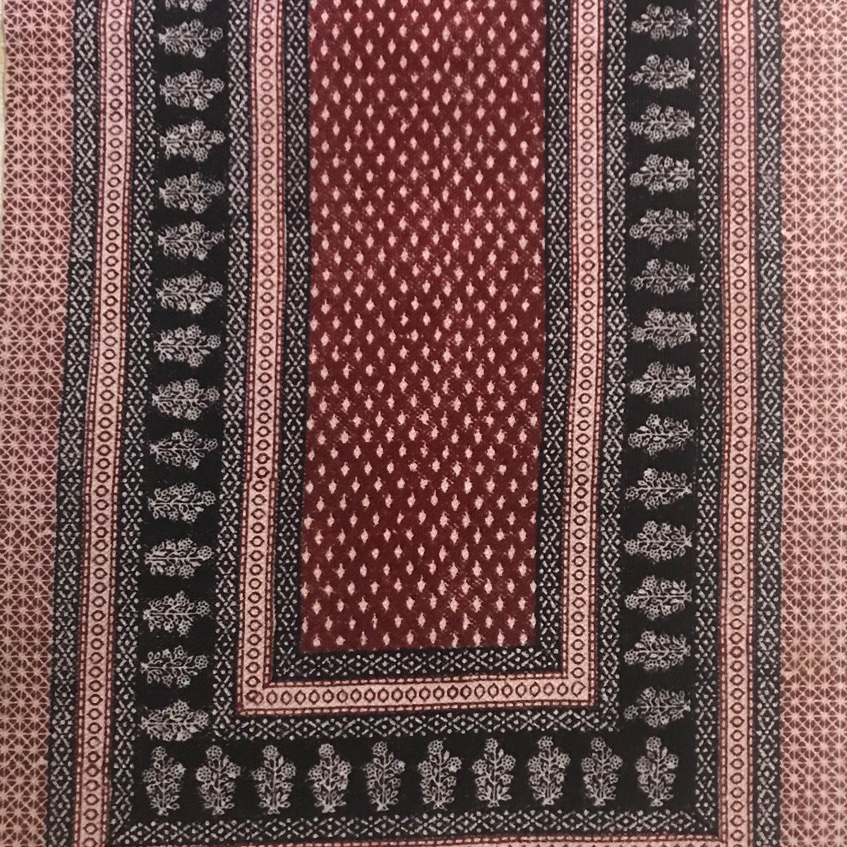 Dots & Floral Hand-block Print Rug - Red Black