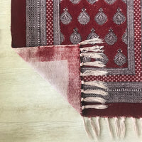 Paisley Jaal Hand-block Print Rug - Red White