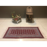Paisley Jaal Hand-block Print Rug - Red White