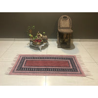 Dots & Floral Hand-block Print Rug - Red Black