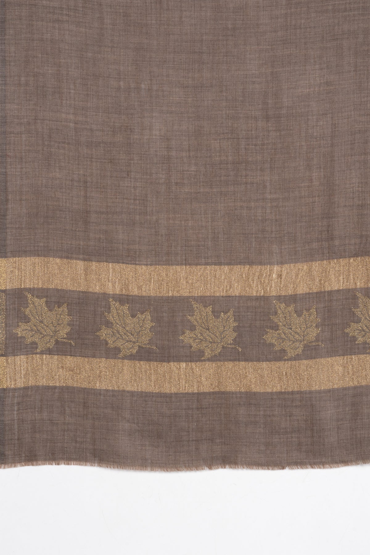 Gold Maple Leaf Border Cashmere Wool Scarf -  Beige