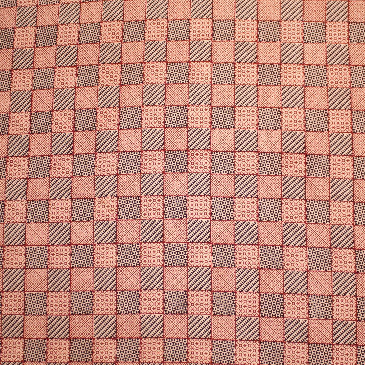 All Over Checks Mix Hand-block Print Table Cloth - White Red