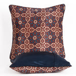 Ajrakh Hand-block Print Star Flower Cushion Cover - Blue Off-White