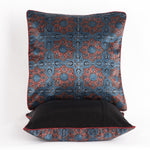 Star Flower Hand Block Print Mashru Silk Cushion Cover - Red Blue