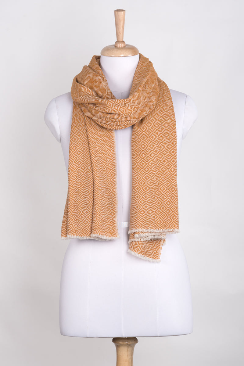 Diamond Weave Two Tone Woollen Scarf - Ochre