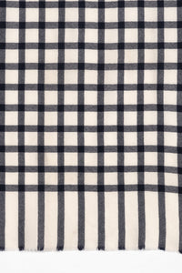 Windowpane Checks Merino Wool Scarf - Off-white Navy