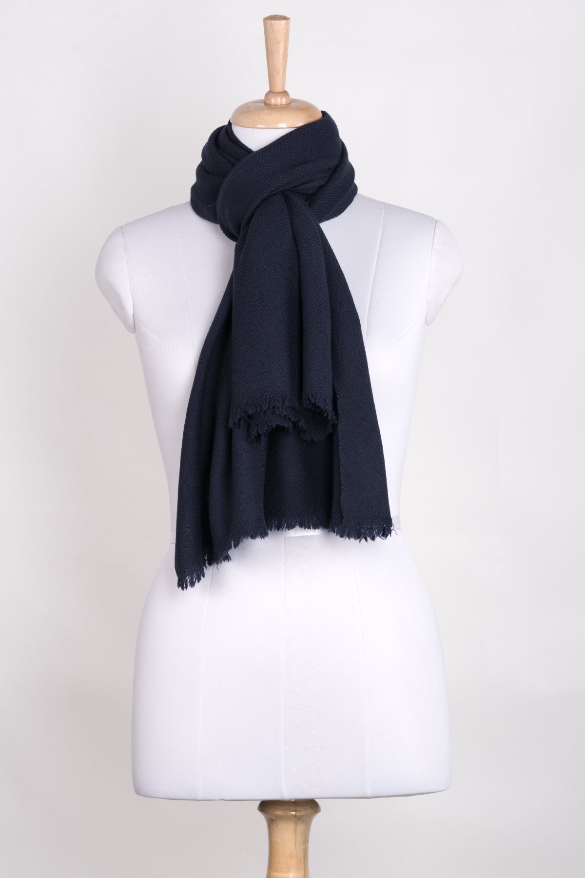 Diamond Weave Merino Wool Scarf - Navy