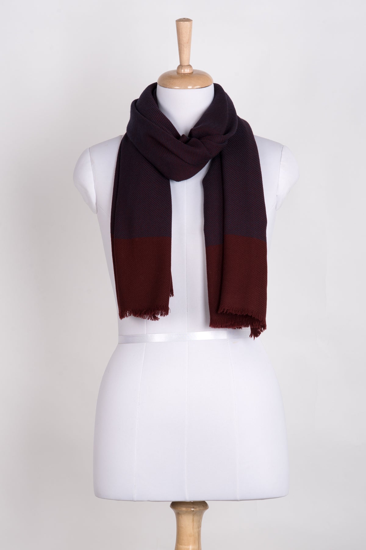 Twill Weave Two Tone Merino Wool Scarf - Violet Deep Red
