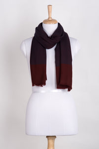 Twill Weave Two Tone Merino Wool Scarf - Violet Deep Red