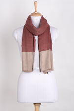 Twill Weave Two Tone Merino Wool Scarf - Red Beige