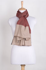 Twill Weave Two Tone Merino Wool Scarf - Red Beige