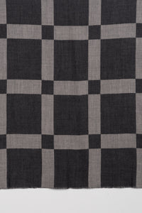 Windowpane Big Checks Jacquard Merino Wool Scarf - Grey