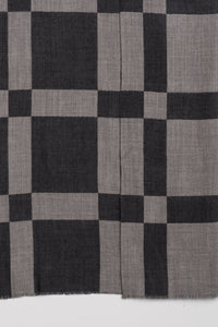 Windowpane Big Checks Jacquard Merino Wool Scarf - Grey