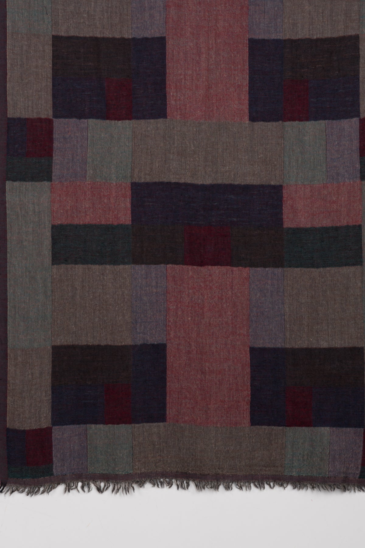 Mix Checks Jacquard Merino Wool Scarf - Red Blue Multi