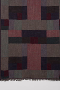 Mix Checks Jacquard Merino Wool Scarf - Red Blue Multi