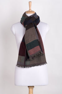 Mix Checks Jacquard Merino Wool Scarf - Red Blue Multi
