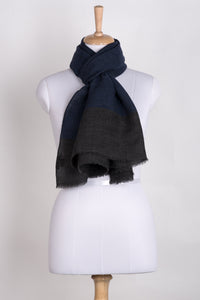 Pinstripes with Border Merino Wool Scarf - Blue Grey