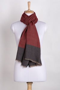 Twill Weave Two Tone Merino Wool Scarf - Red Navy
